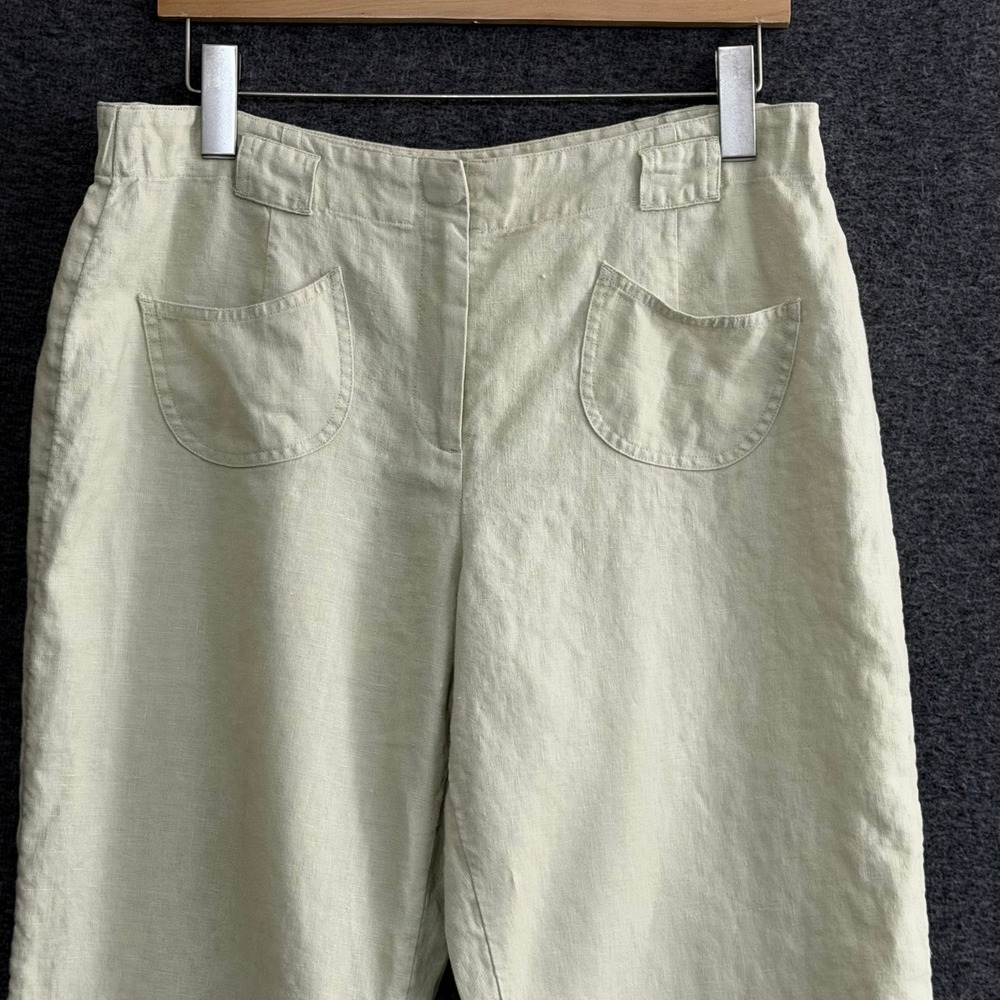 J. Jill Women Pants 10 Pale Lime Green 100% Linen Coastal Minimalist Lagenlook - Picture 2 of 9